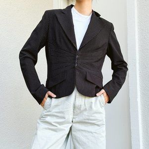 Cinched Waist Pinstripe Blazer